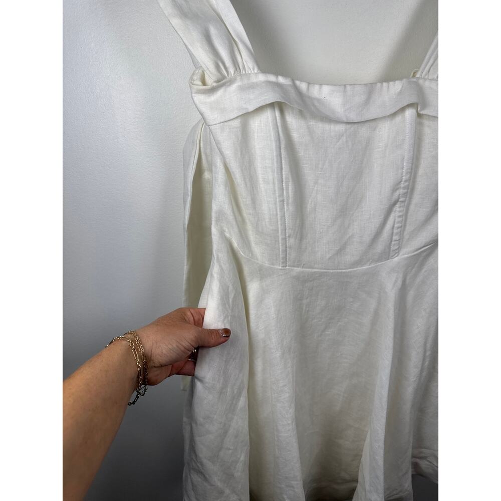 DISSH Aisle White 100% Linen Bow Tie Mini Dress, Sz. 4 - Picture 7 of 9